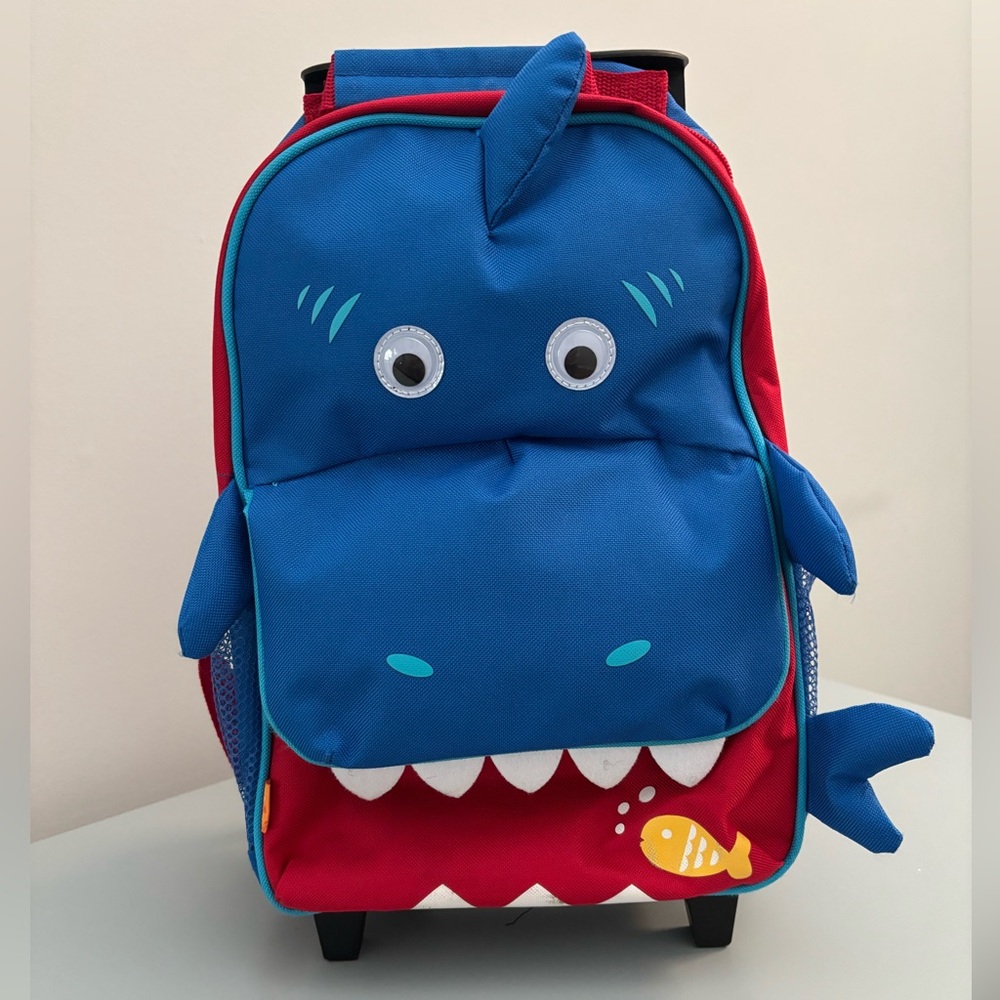 Blue and Red Shark Backpack w/ wheels